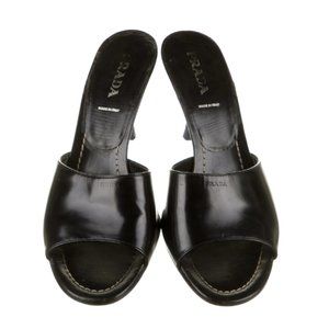 Prada Black Mule Slide Sandal Heels 39.5 IT